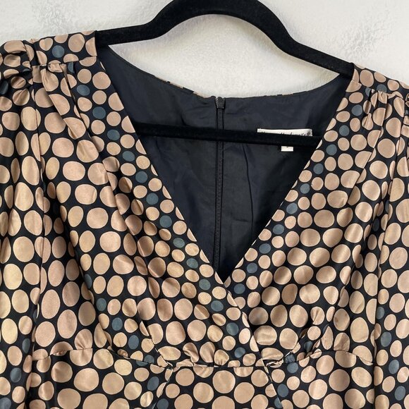Nanette Lepore Blouse Womens 2 Black Beige Polka Dot Silk Balloon Sleeve Top USA - Picture 10 of 13